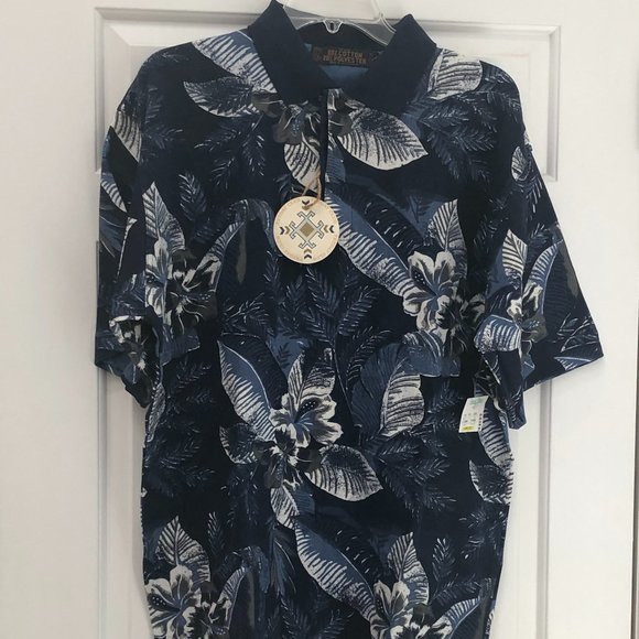 NWT FRYDAY CLUB Polo Shirt Navy/White Floral Print Size L Father's Day Gift! - Picture 2 of 11